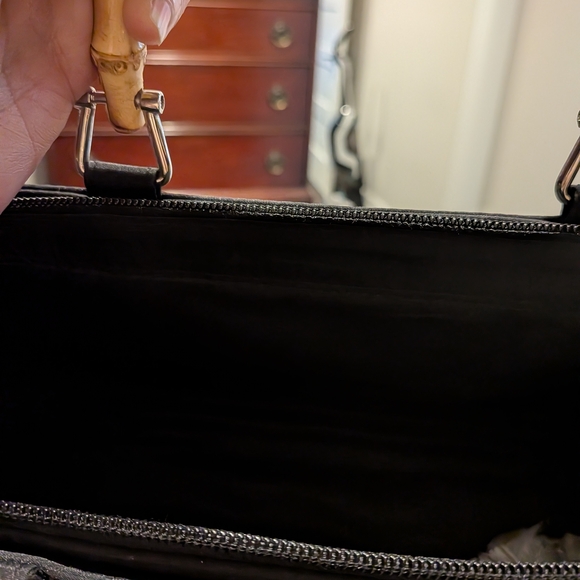 Hand Embroidery Ladybugs Black Canvas Real Bamboo Handle - Picture 5 of 5